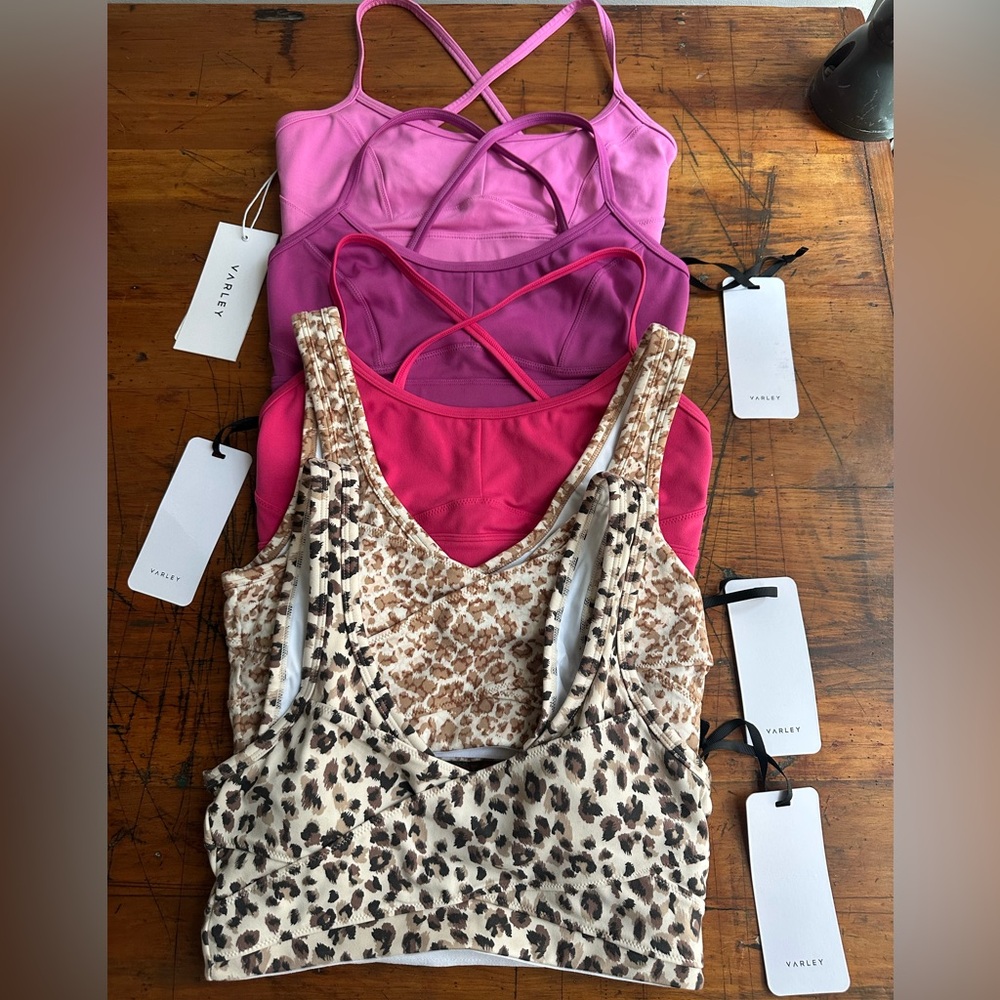 Varley Sports Bras - Let’s Move Irena in Pink, Purple, Leopard Print - all small
